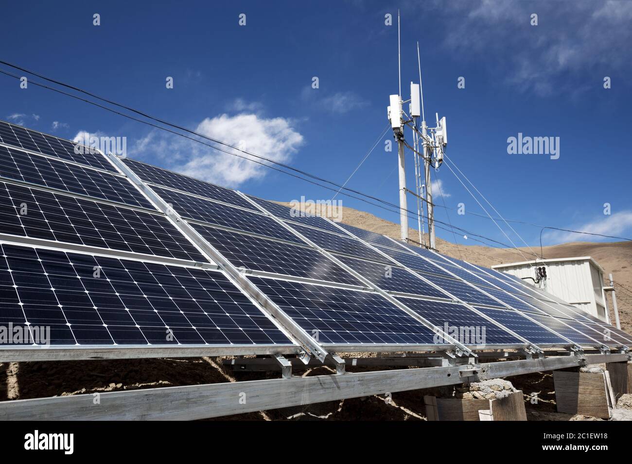 solar with base station on mountian in tibet Stock Photo