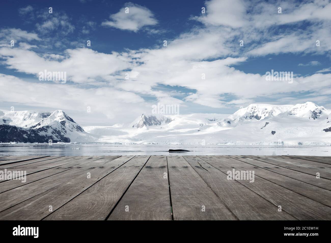 empty brick ground with sonw mountain as background Stock Photo
