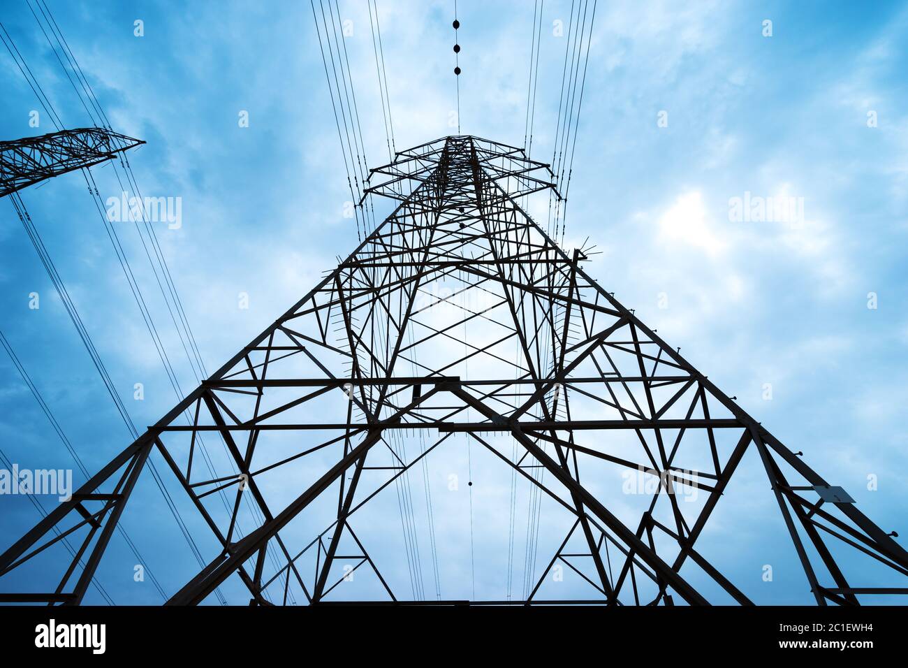 high voltage post.High-voltage tower sky background. Stock Photo