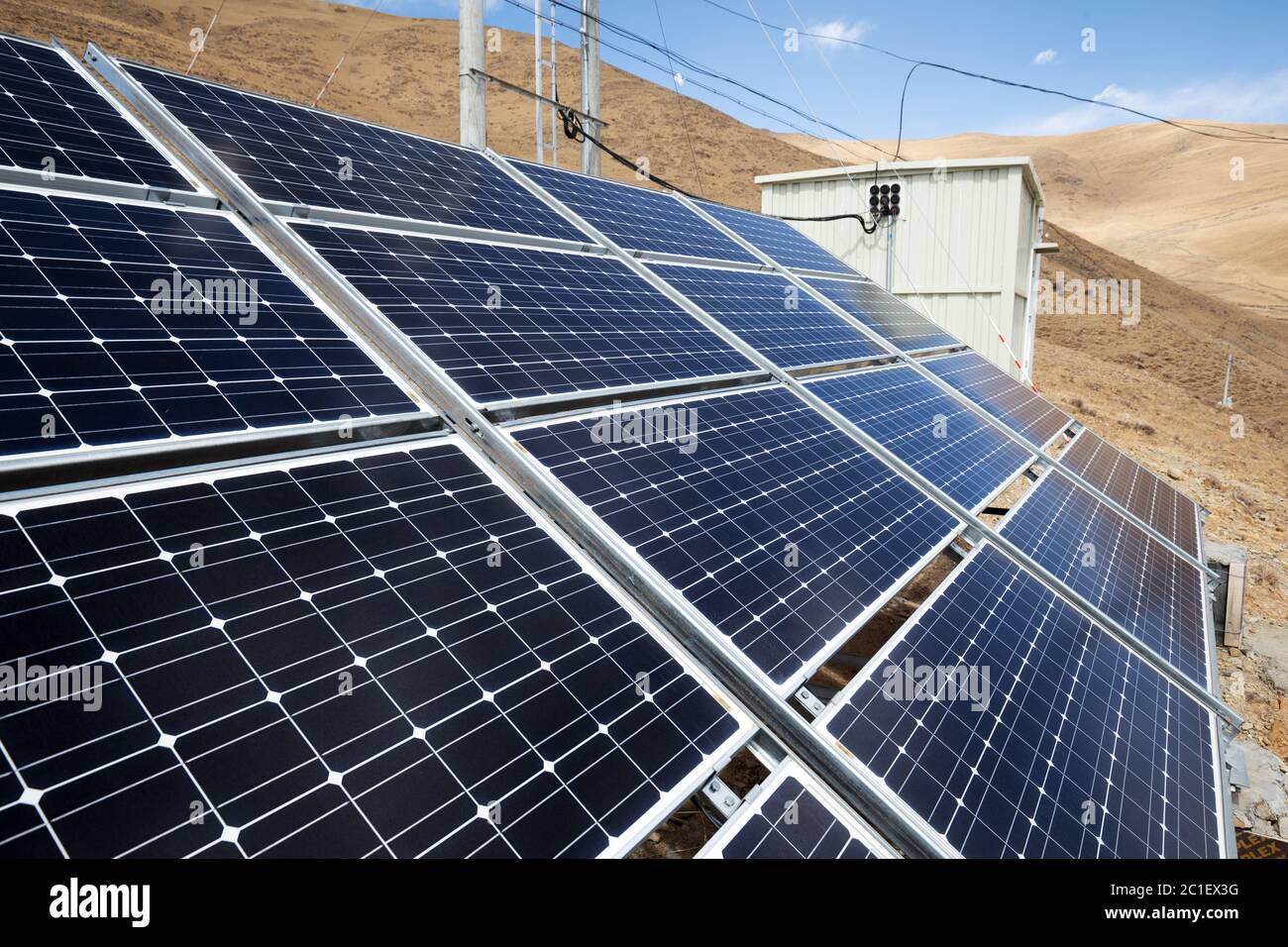 solar with base station on mountian in tibet Stock Photo