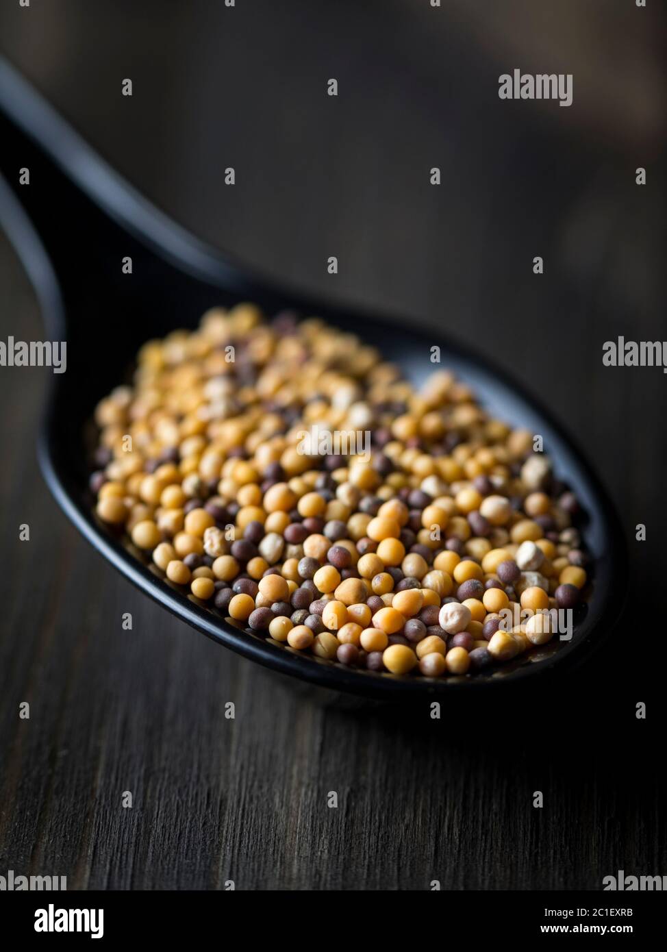 Macro of mustard beans in the spoon Stock Photo Alamy