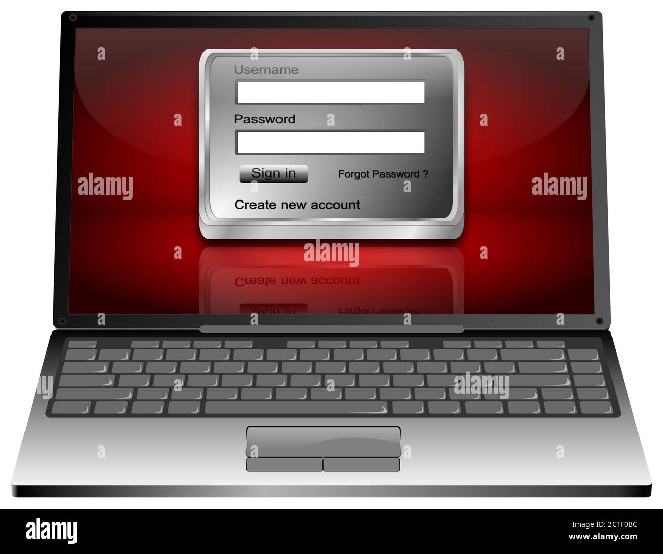 Laptop Computer With Silver Login Screen On Red Desktop 3d Laptop Computer With Silver Login Screen On Red Desktop 3d