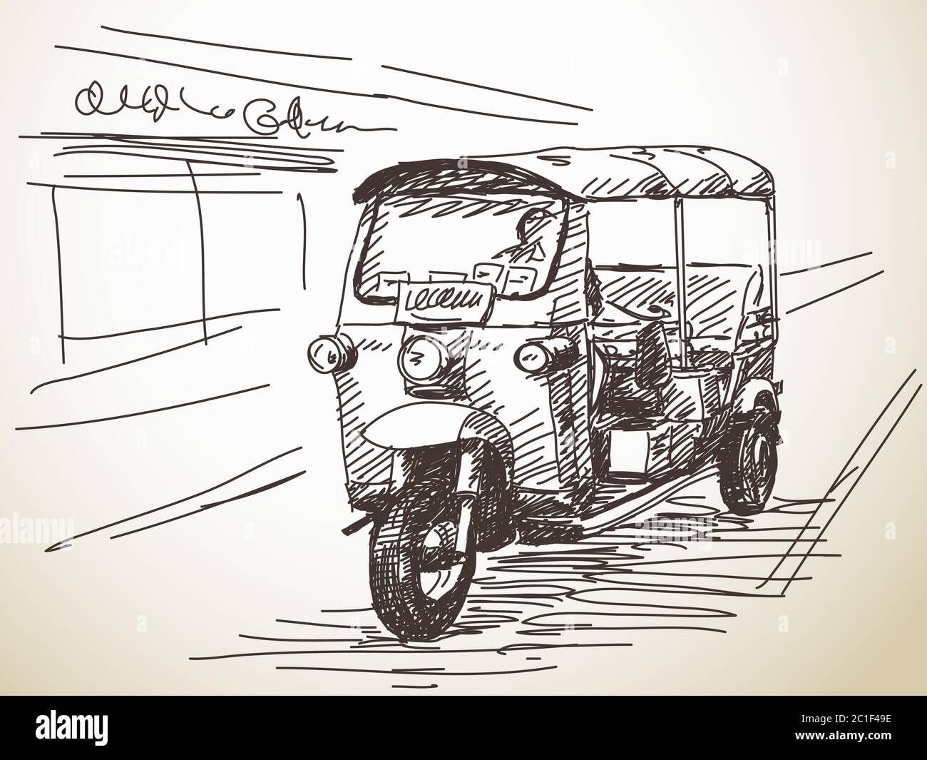 Premium Vector | A sketch of an auto rickshaw with a black outline.
