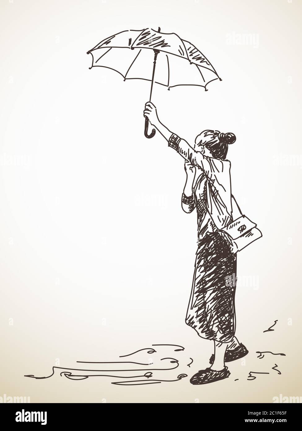 Premium Vector | One line drawing of a girl with an umbrella