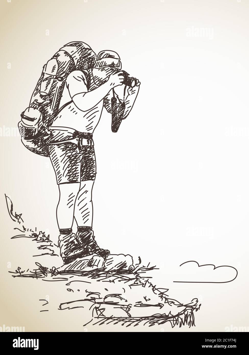 Sketch of photographer backpacker, Hand drawn illustration Stock Vector ...