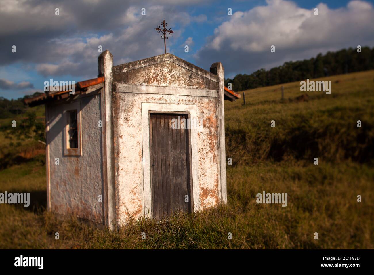 Small old white church in the countryside in a blue sky day Stock Photo ...