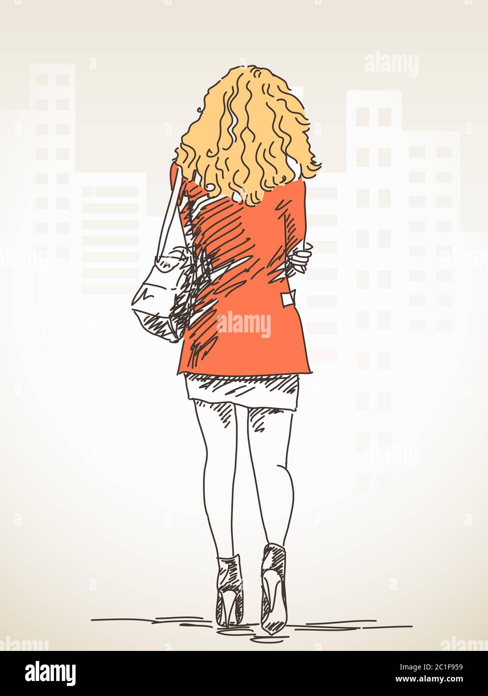 Sketch of walking woman Back view Hand drawn illustration Stock Vector  Image & Art - Alamy