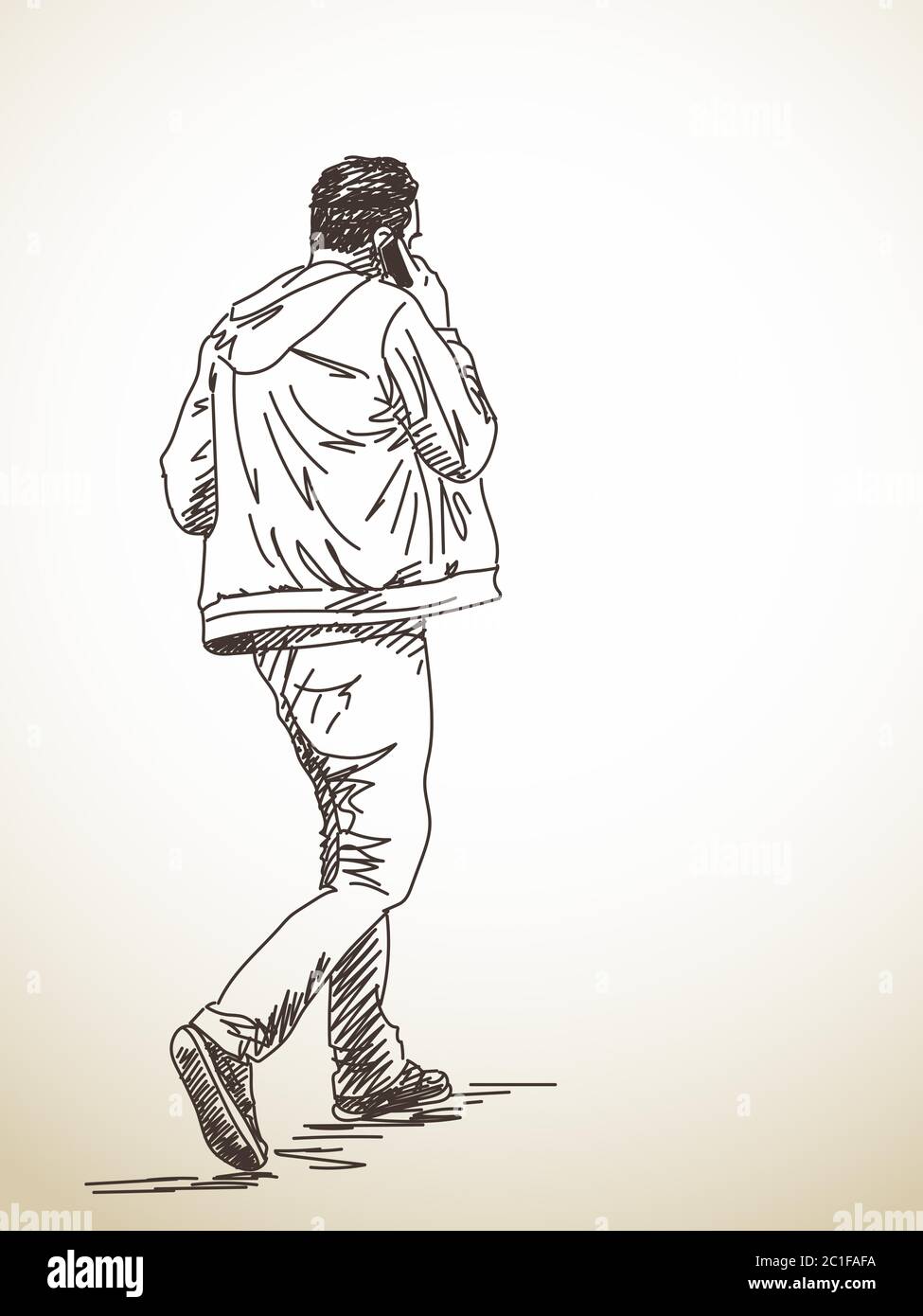 Sketch of walking Man talking on mobile phone, Hand drawn illustration  Stock Vector Image & Art - Alamy