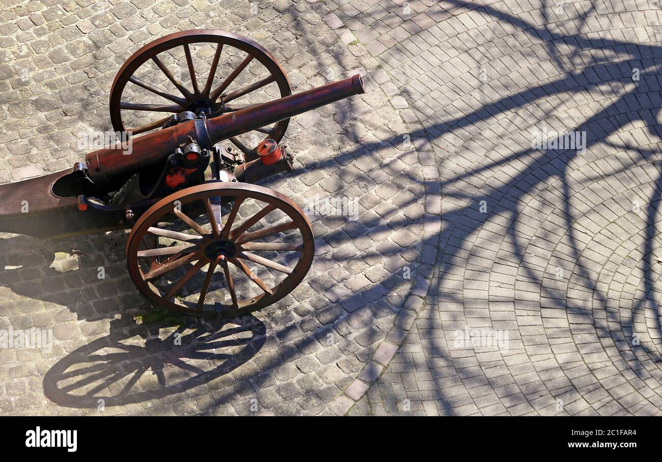 french cannon on the eberbach river promenade Stock Photo