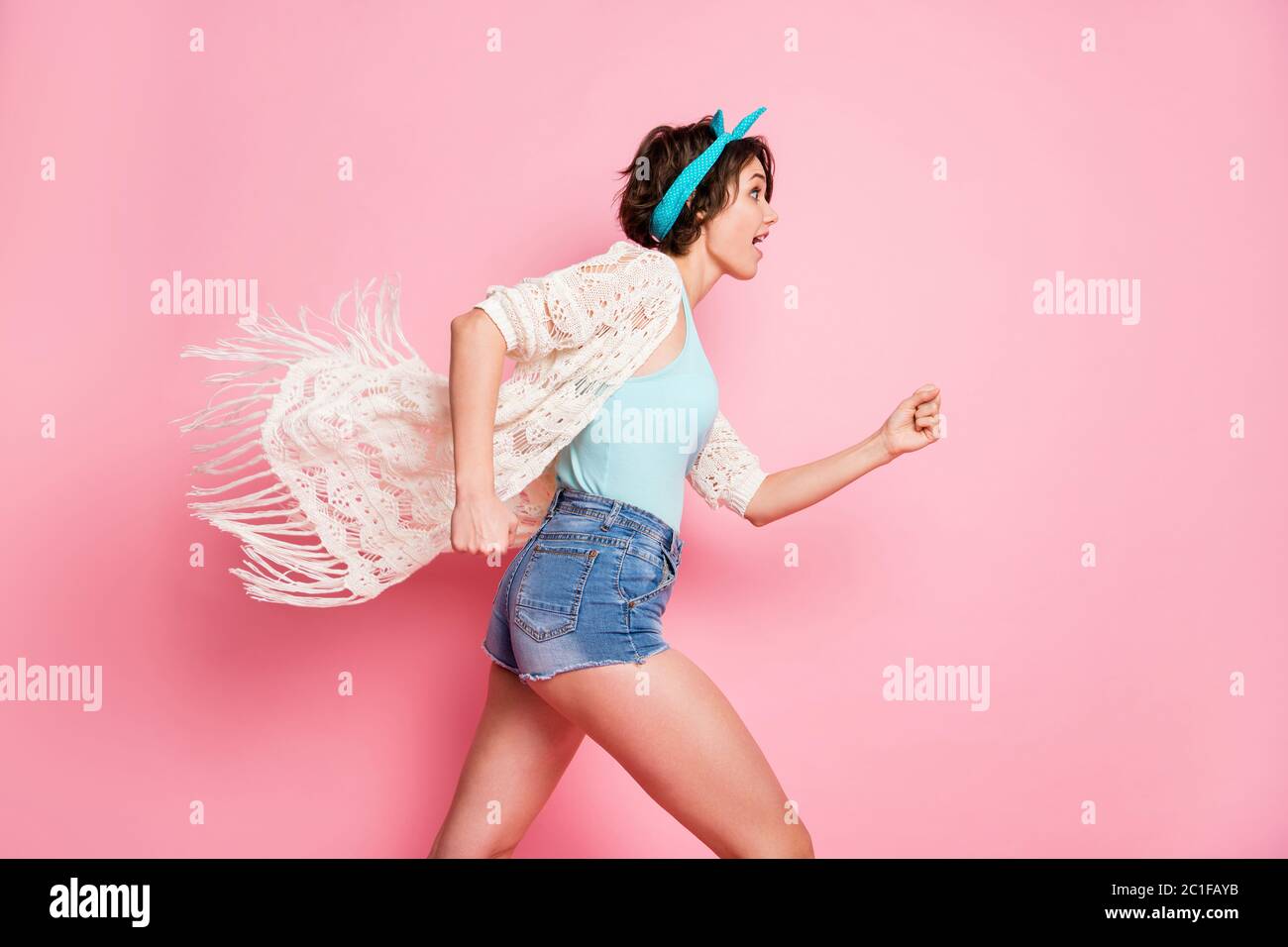 Profile photo of funny attractive lady rushing student party walk ...