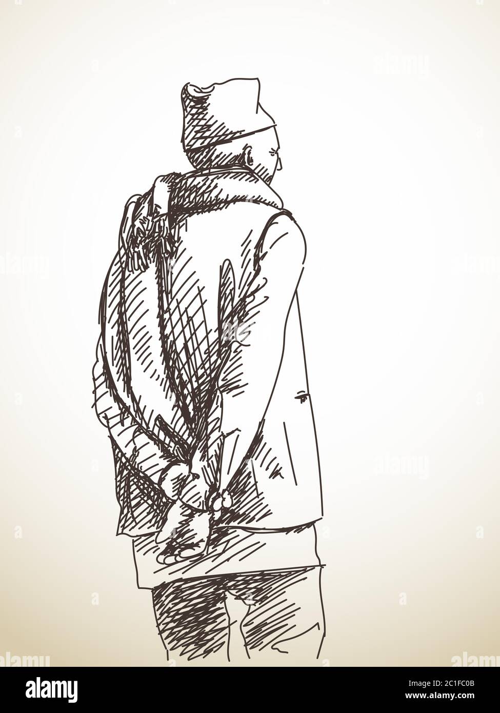 Sketch of nepali man from back with scarf around his neck, Hand drawn ...