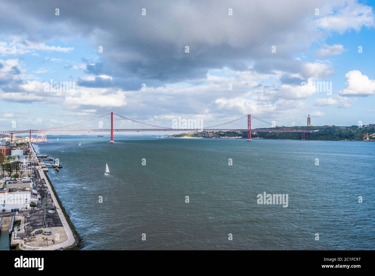 Aerial view of the 25th April bridge in Lisbon Stock Photo
