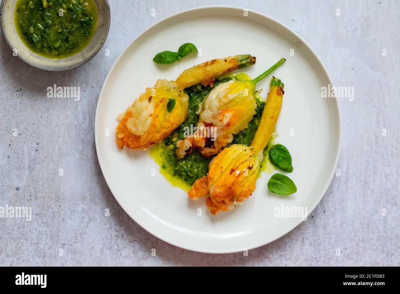 Fried courgette flowers stuffed with ricotta cheese in light tempura