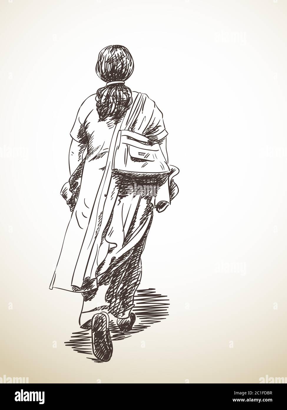 Sketch Of A Girl Walking