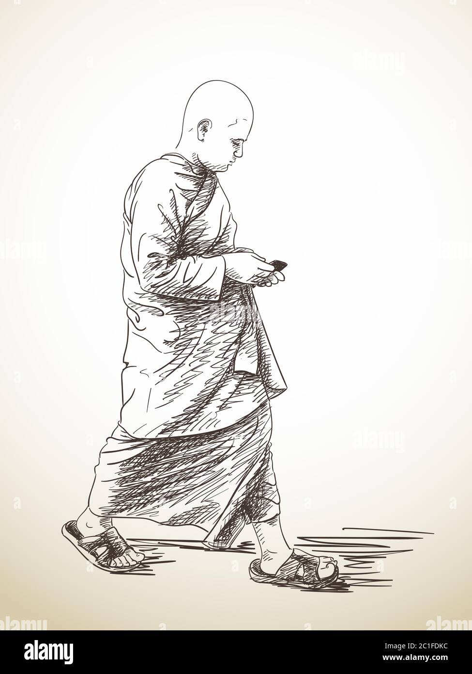 Color line sketch meditating monk Royalty Free Vector Image
