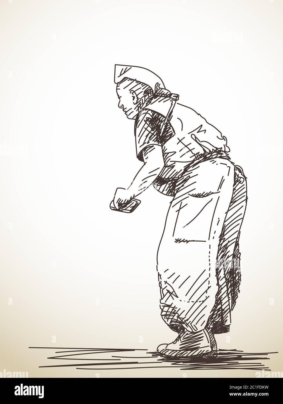 Sketch of praying buddhist man, Hand drawn illustration Stock Vector