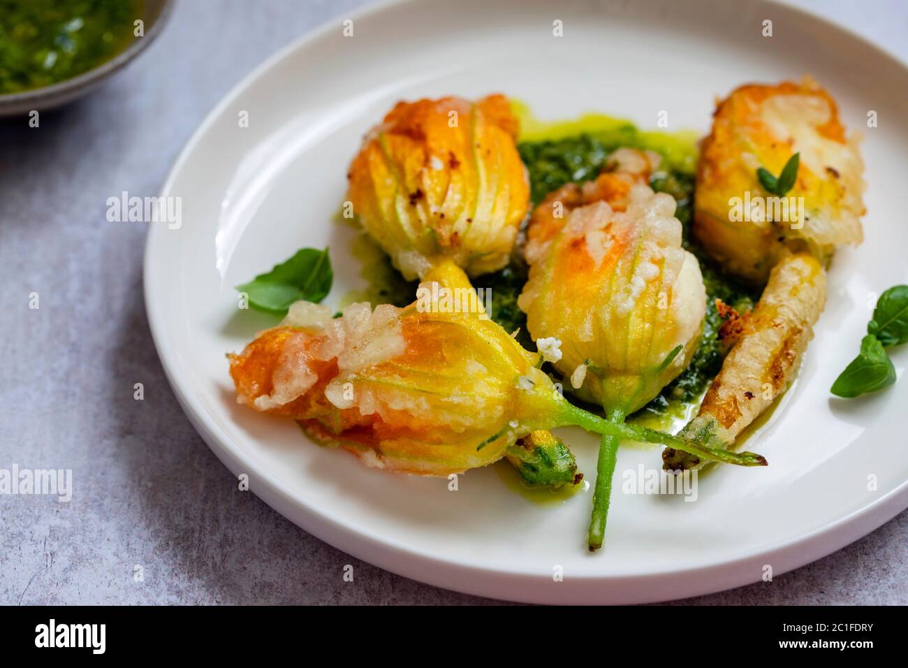 Fried courgette flowers stuffed with ricotta cheese in light tempura