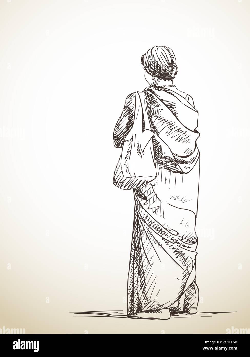 Sketch of standing woman in sari, Hand drawn illustration Stock Vector  Image & Art - Alamy