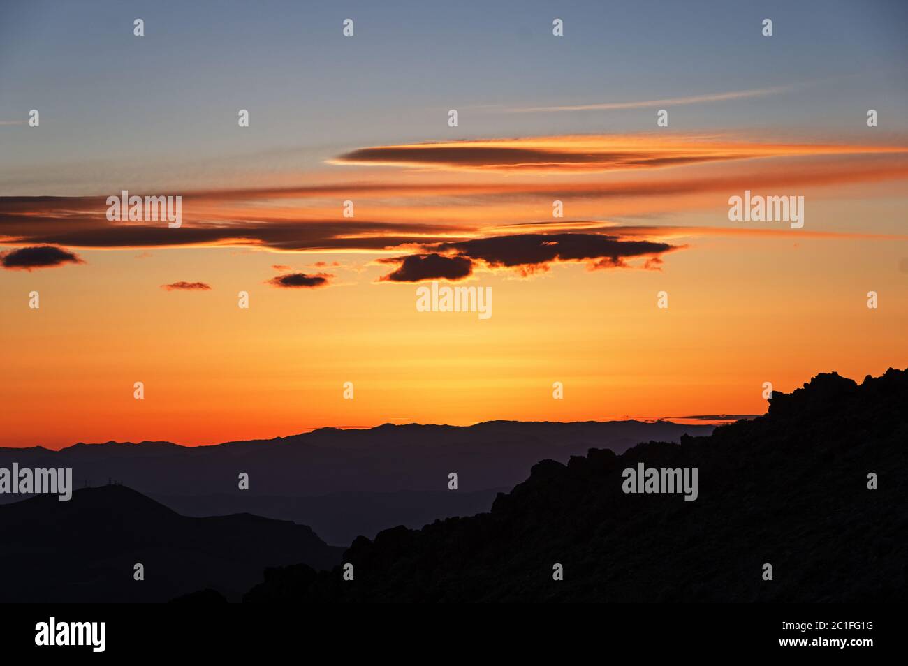 golden sunset from a desert mountain ridge Stock Photo