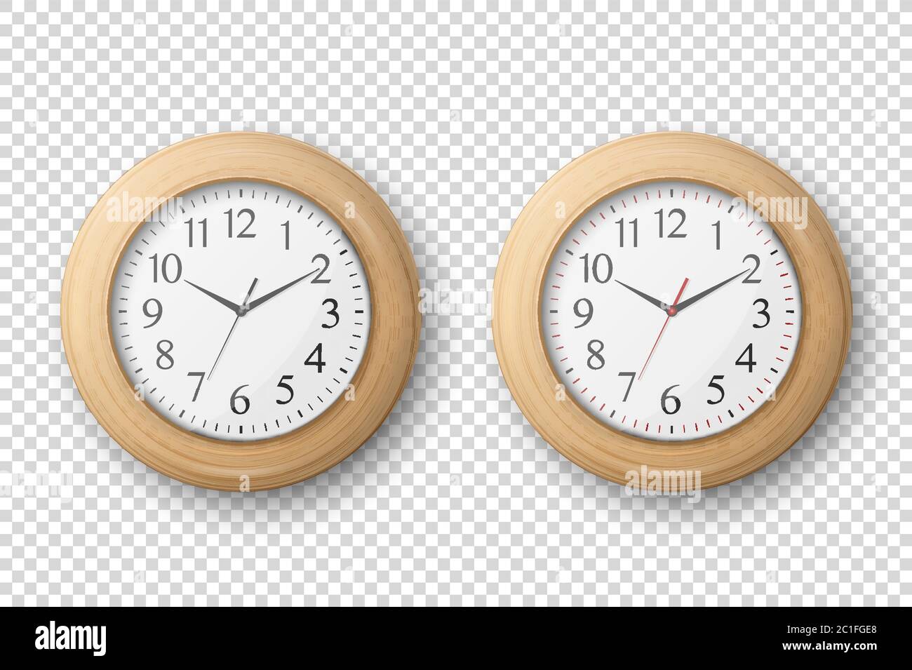 Vector 3d Realistic Simple Round Wooden Wall Office Clock with White ...