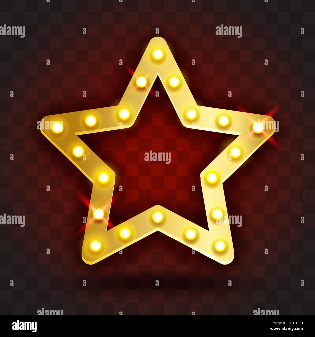 Retro SHOW TIME star frame signs realistic vector illustration. Gold star frame with electric bulbs for performance, cinema, entertainment, casino Stock Vector