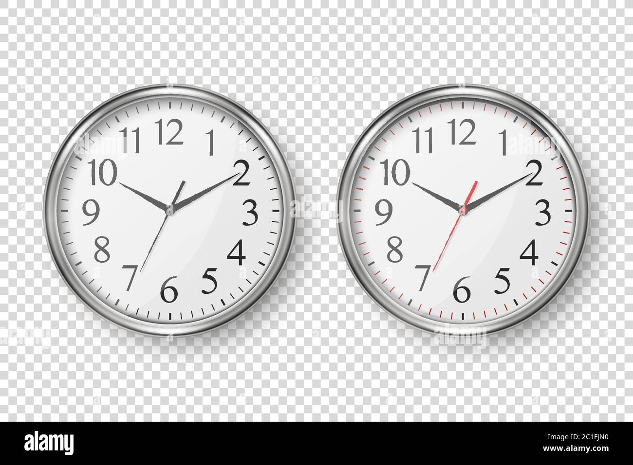 Vector 3d Realistic Simple Round Silver Wall Office Clock with White ...