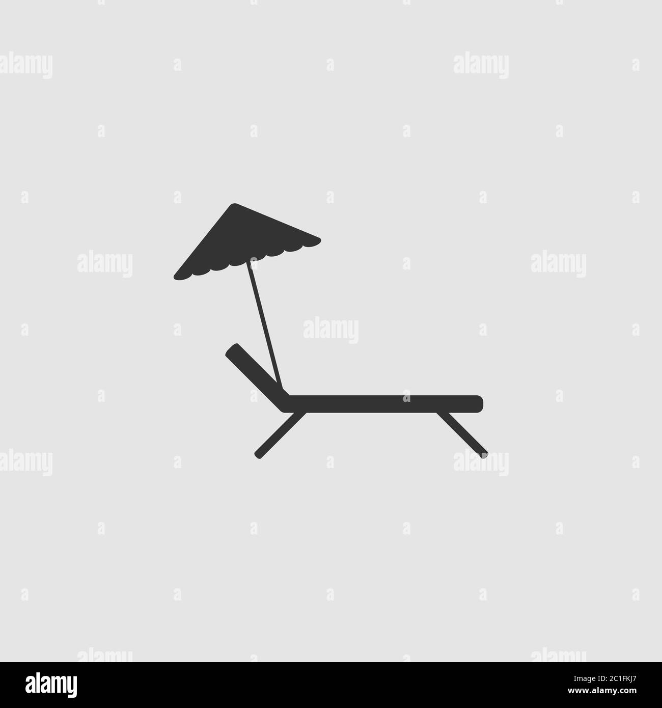 Beach umbrella and lounger icon flat. Black pictogram on grey background. Vector illustration symbol Stock Vector