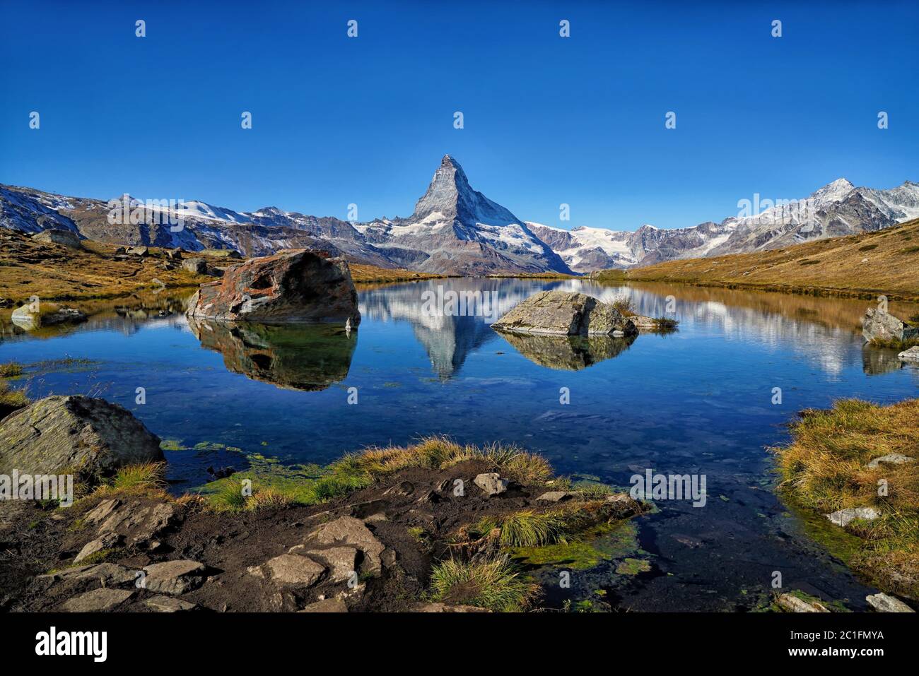 Matterhorn and Stellisee Stock Photo