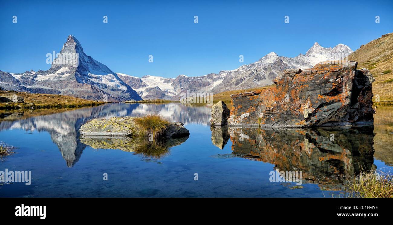 Matterhorn with Stellisee Stock Photo
