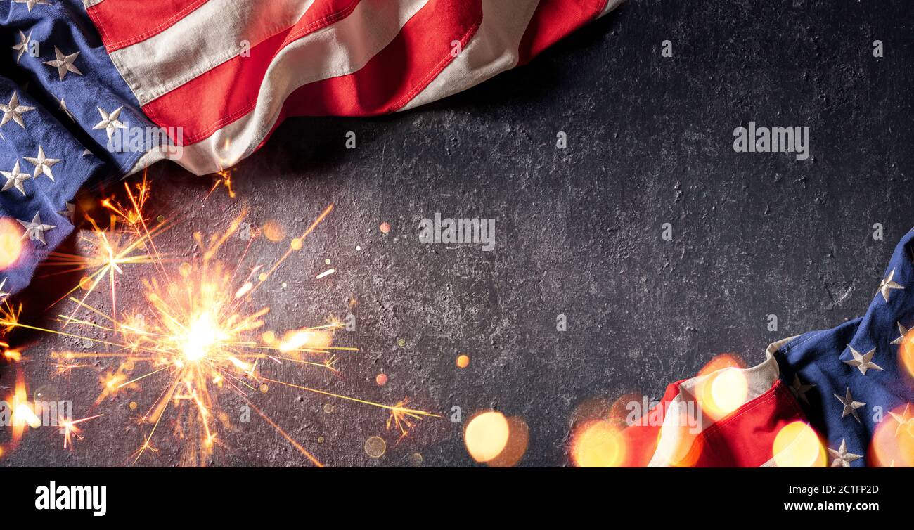 Usa Celebration With American Flag And Sparkler Stock Photo - Alamy