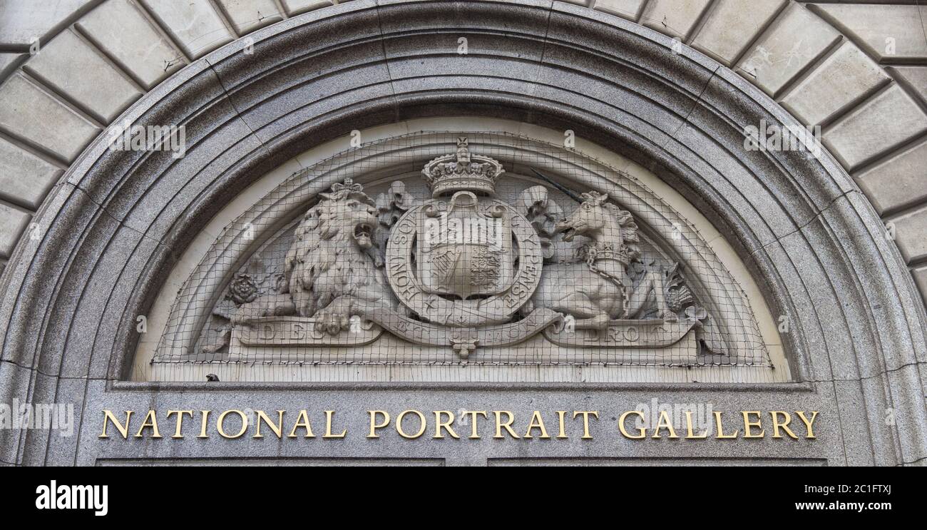 National Portrait Gallery sign above the main entrance. London Stock ...