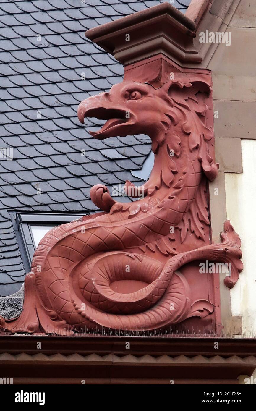 mythical creatures as architectural detail in heidelberg's main street Stock Photo