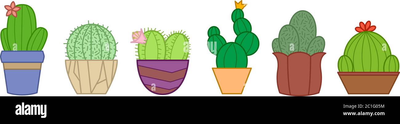Cactus icons in a flat style on a white background Stock Vector Image ...