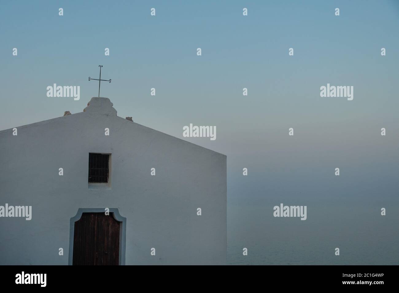 Crop of Basilica of San Gavino facade during sunset. Porto Torres. Italy Stock Photo