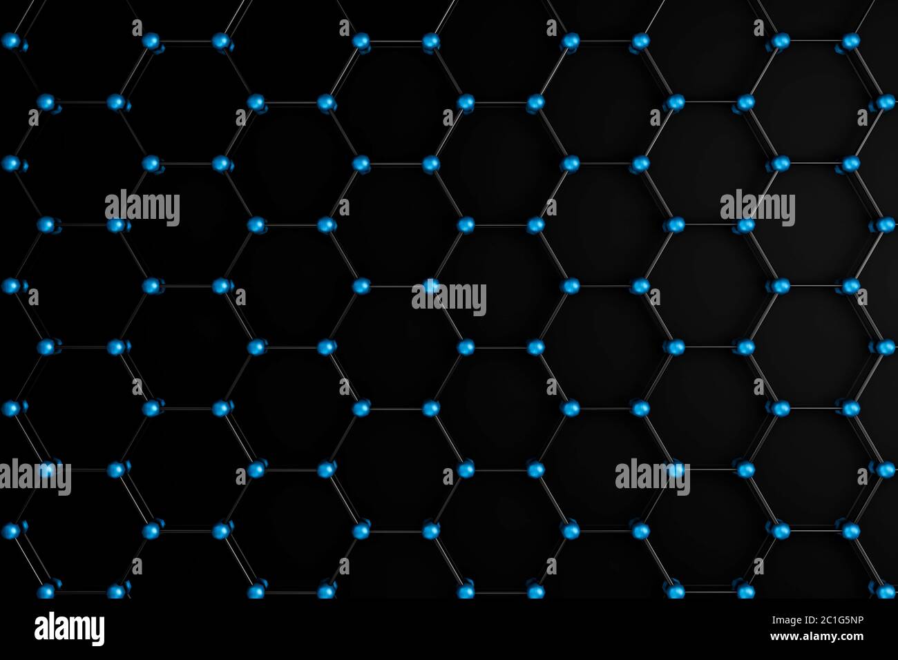 Graphene molecular grid, graphene atomic structure concept, hexagonal geometric form, nanotechnology background 3d rendering Stock Photo