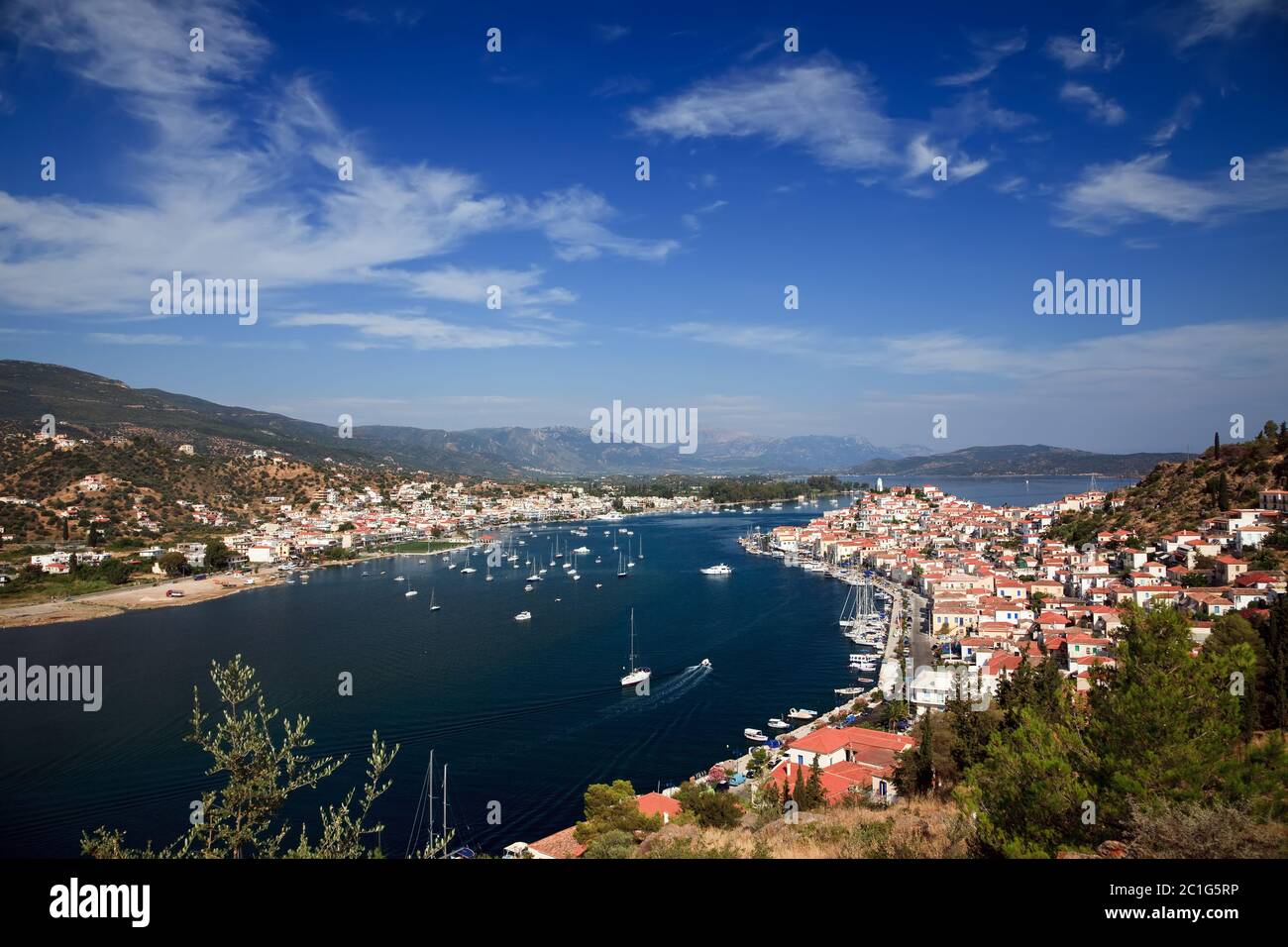 Panoramic view on Poros Stock Photo