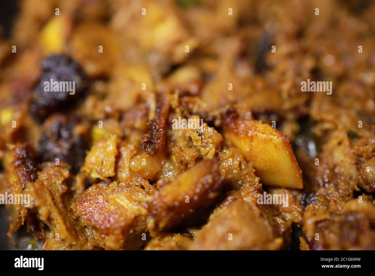 South Indian dish spicy beef fry Kerala, India. side dish ghee rice