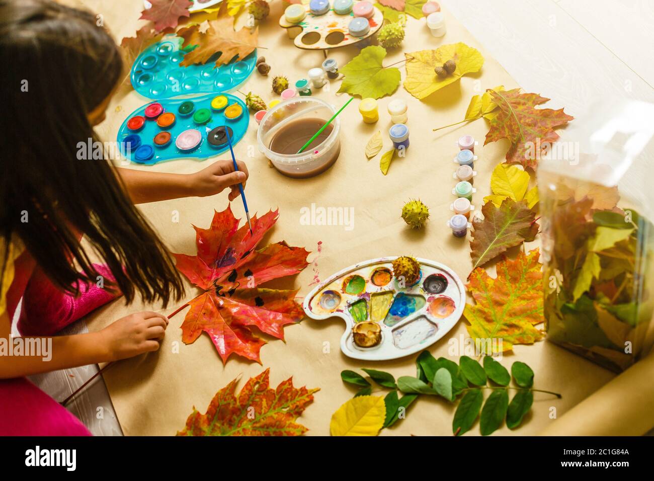 Children's creativity. Paint of autumn . Autumn decoration Stock Photo ...