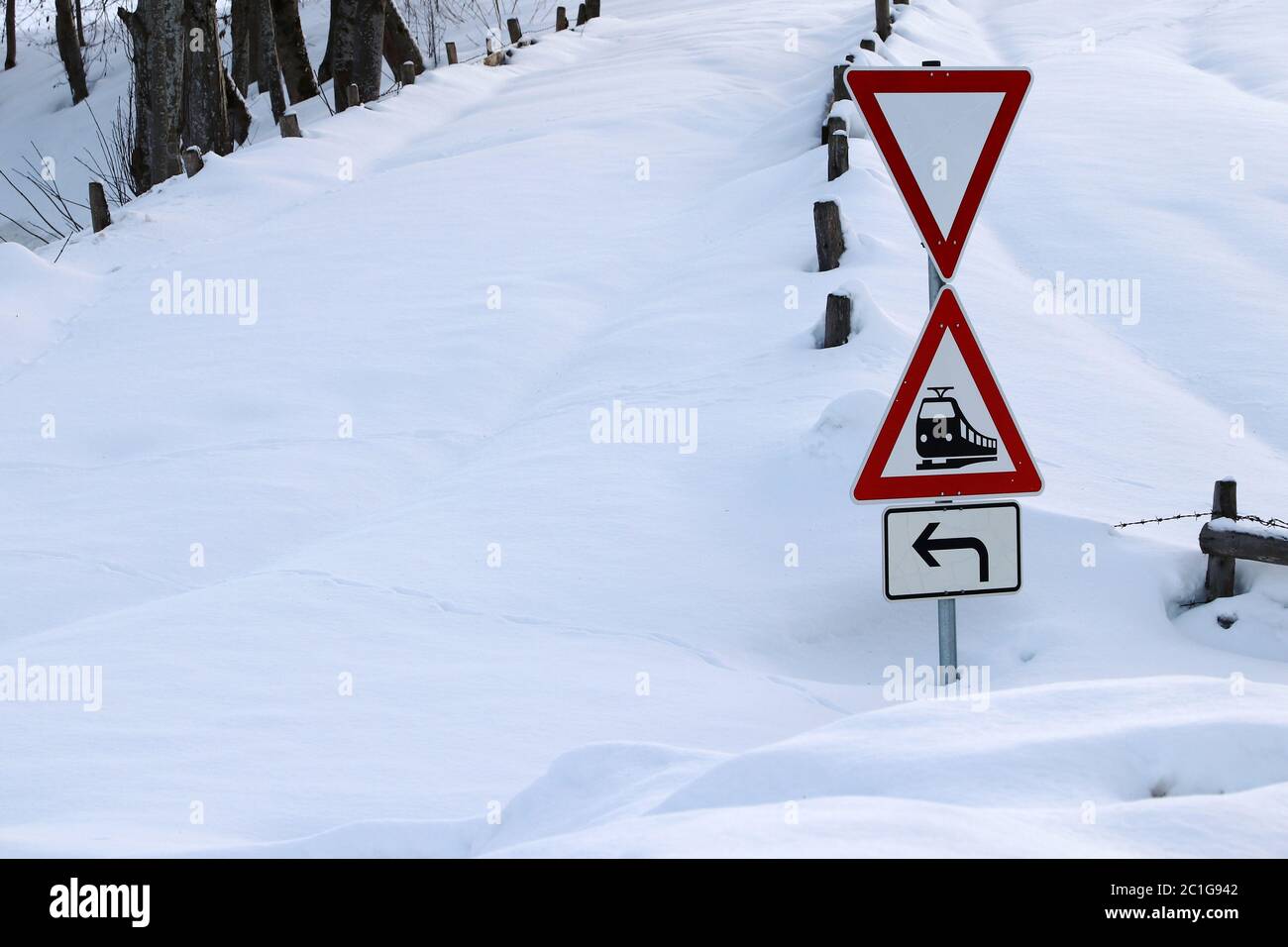 Railway delays in winter. Rail traffic delays due to bad weather Stock Photo