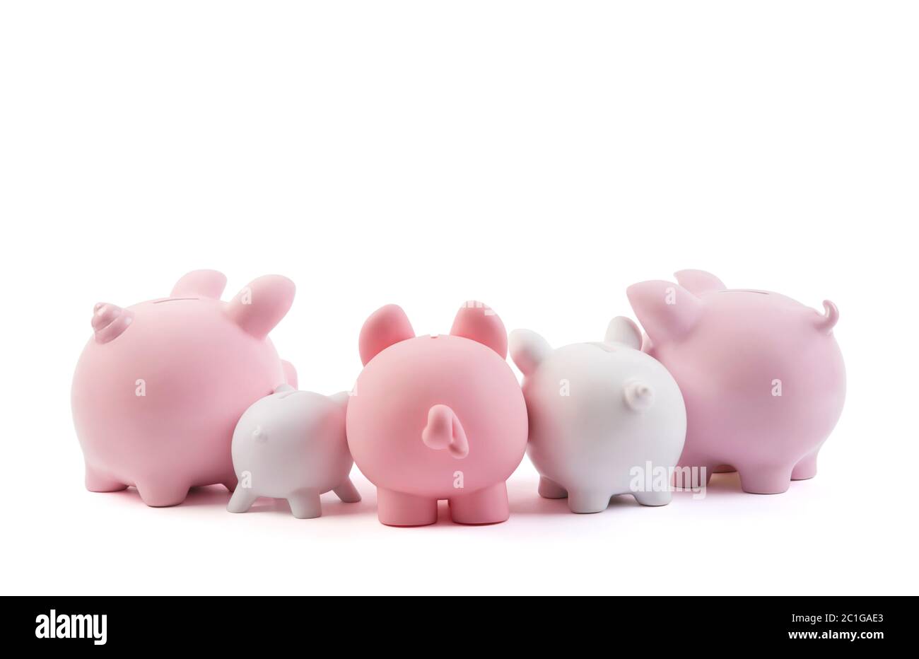 Group of piggy banks on white background with clipping path Stock Photo ...