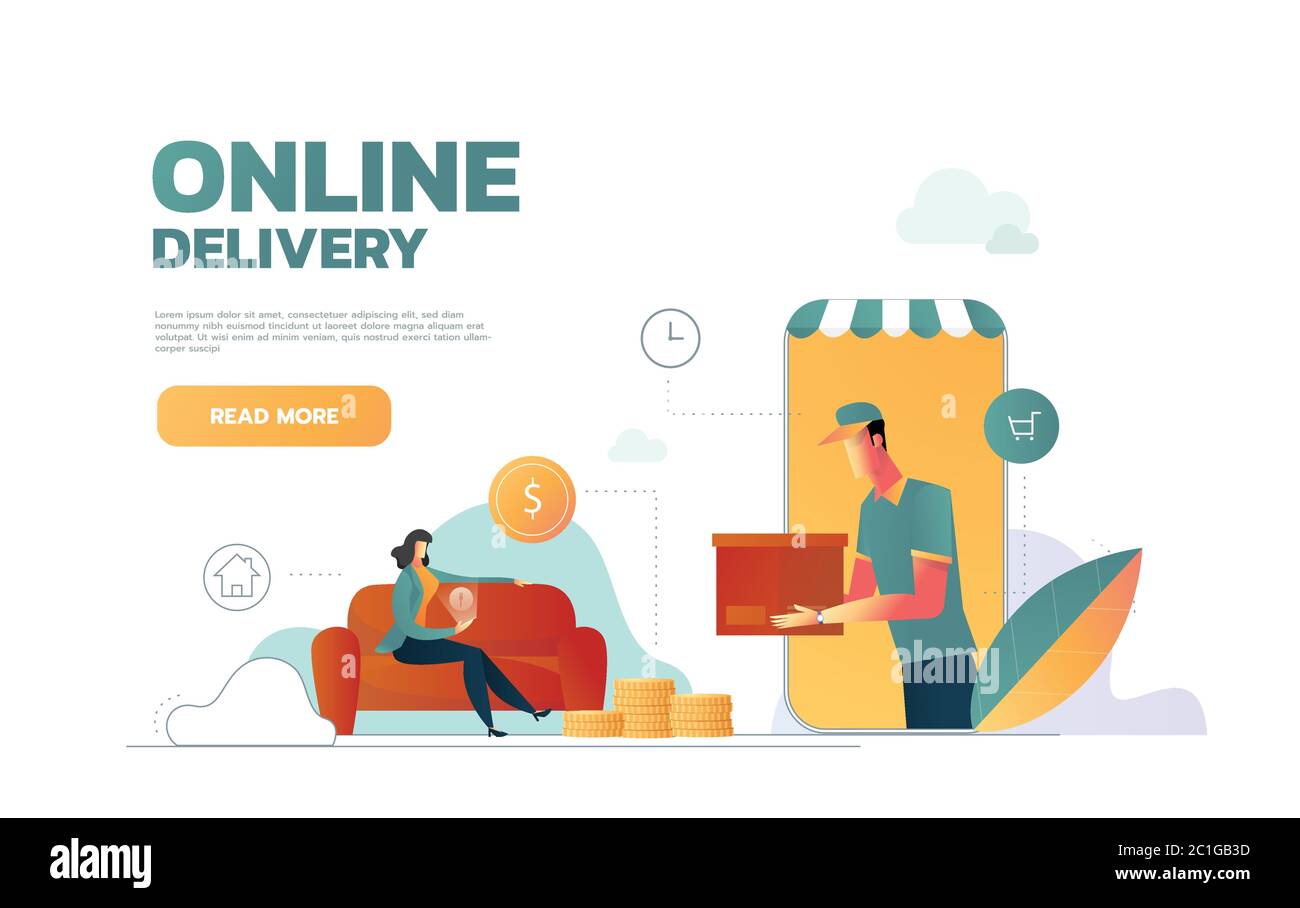 Isometric flat vector landing page template of express delivery service ...