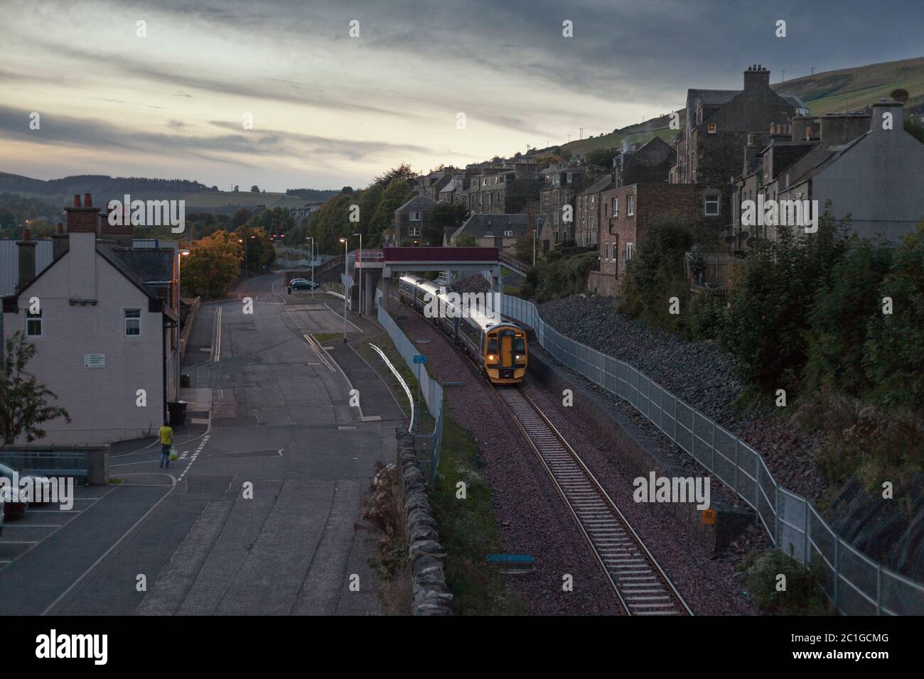 Scotrail class 158 train passing  through Galashiels in the Scottish borders on the reopened borders railway line Stock Photo