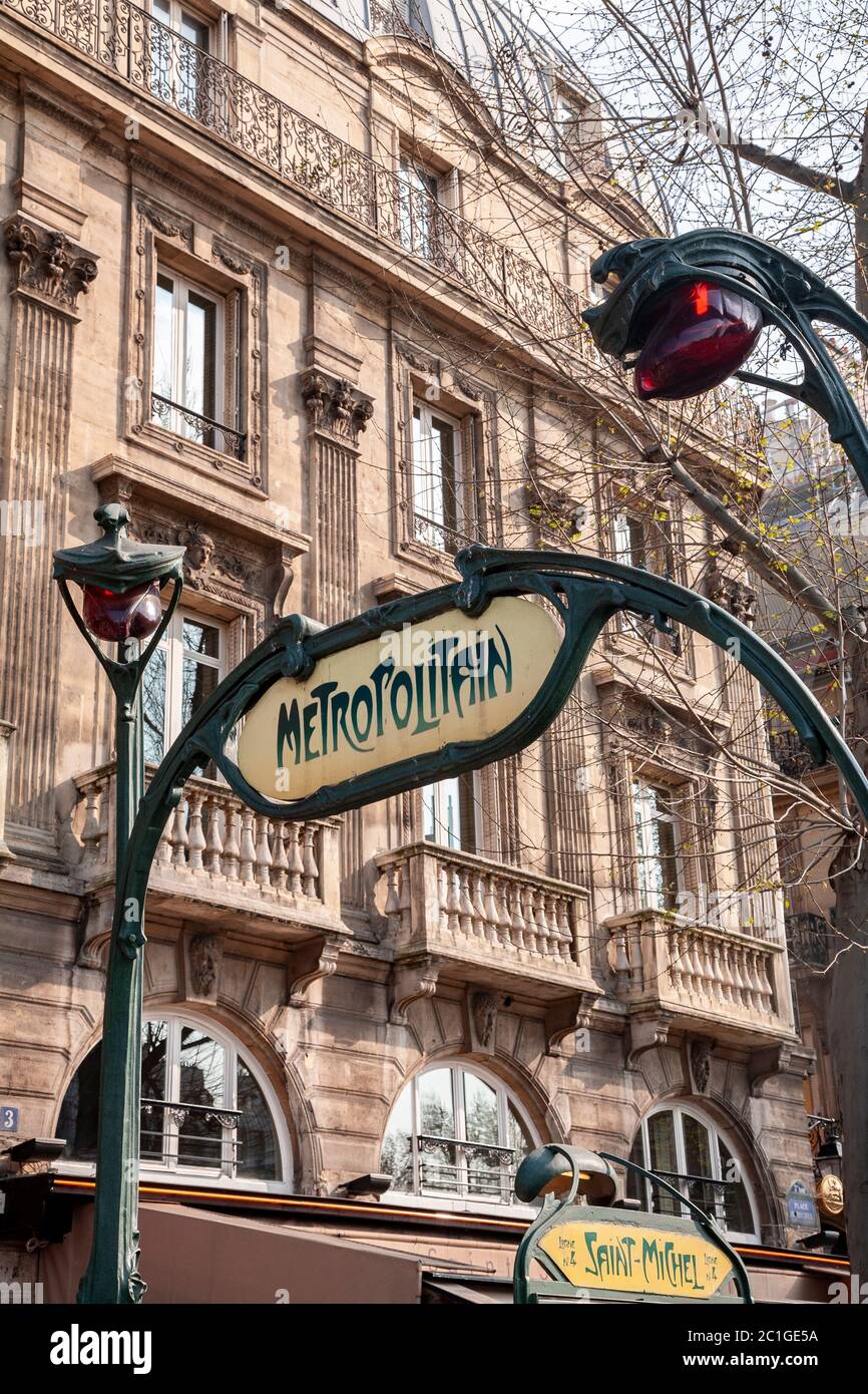 Metro sign, Saint-Michel, Paris, France Stock Photo