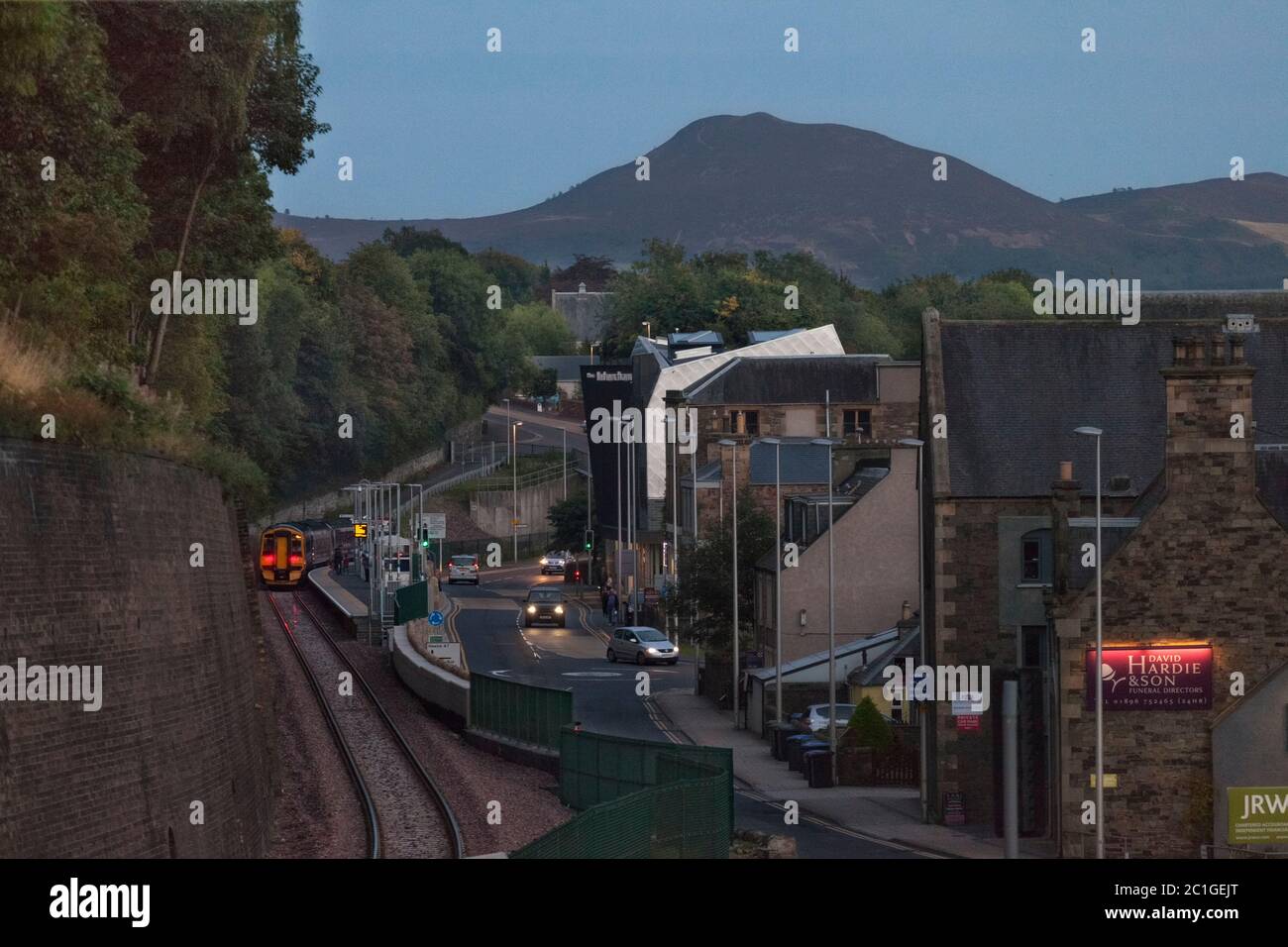 Scotrail class 158 train calling at Galashiels railway station in the Scottish borders on the reopened borders railway line Stock Photo