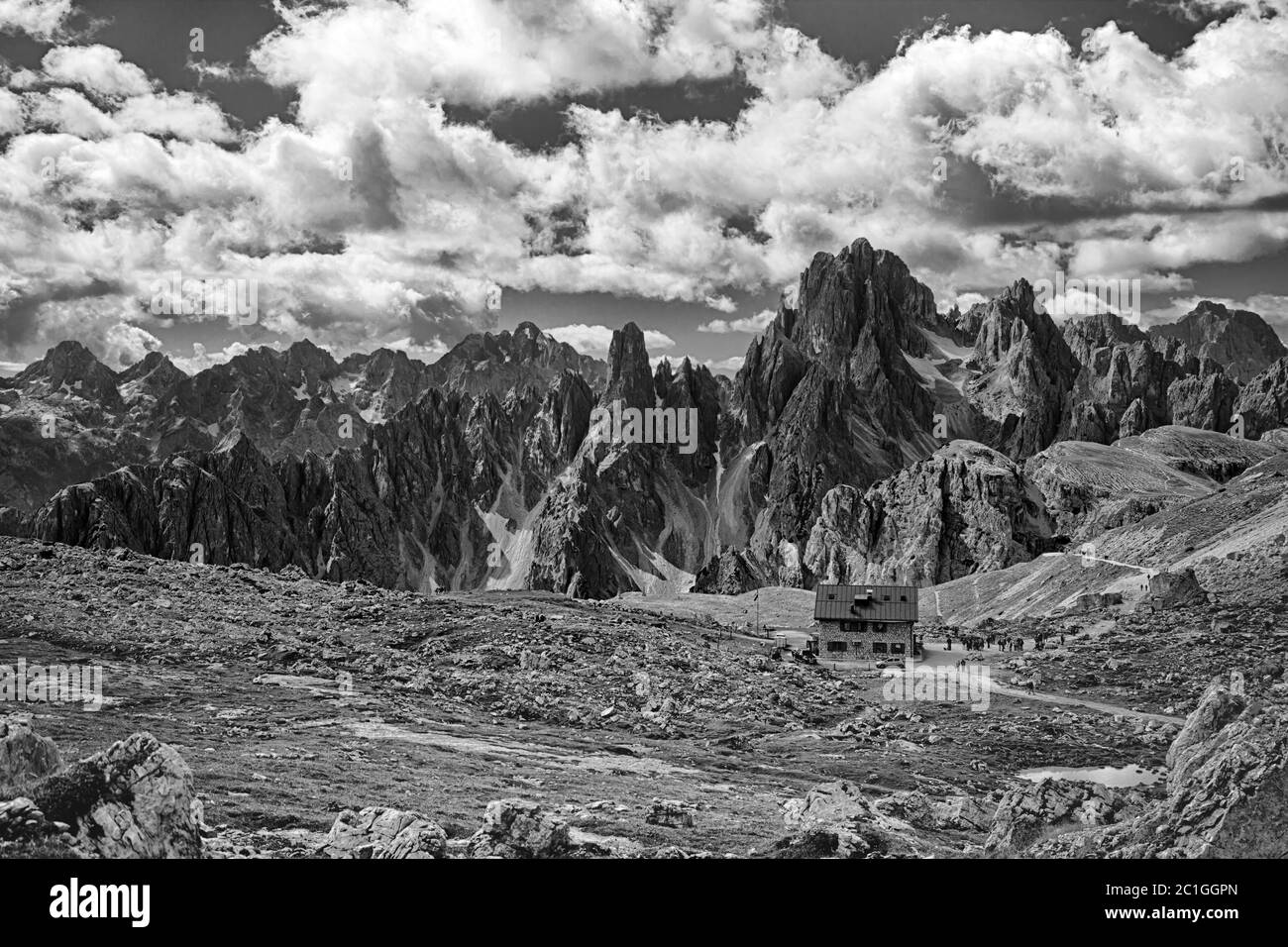 Dolomites alps hiking landscape Black and White Stock Photos & Images ...