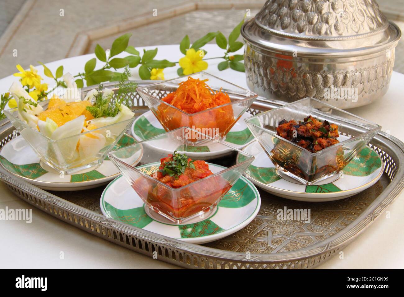 Moroccan food. Selection of cold starters. Stock Photo