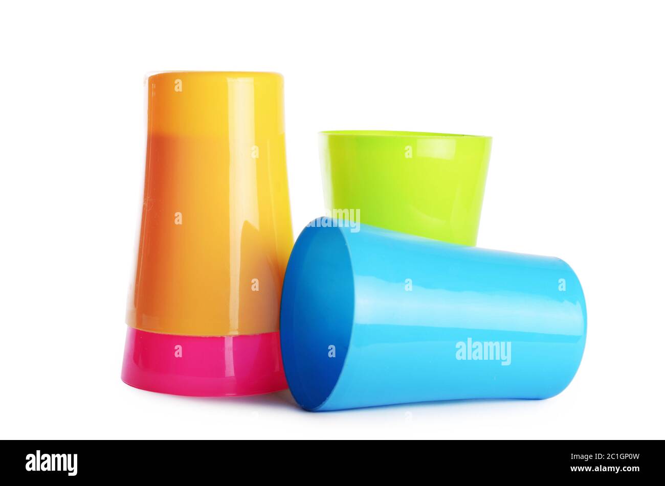 Plastic cups isolated on white background Stock Photo