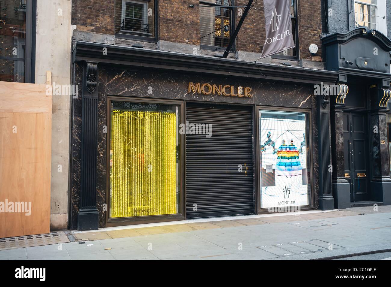 London / UK - 06/06/2020: Moncler shop in london prepared for looting  during the protests of BLM Stock Photo - Alamy