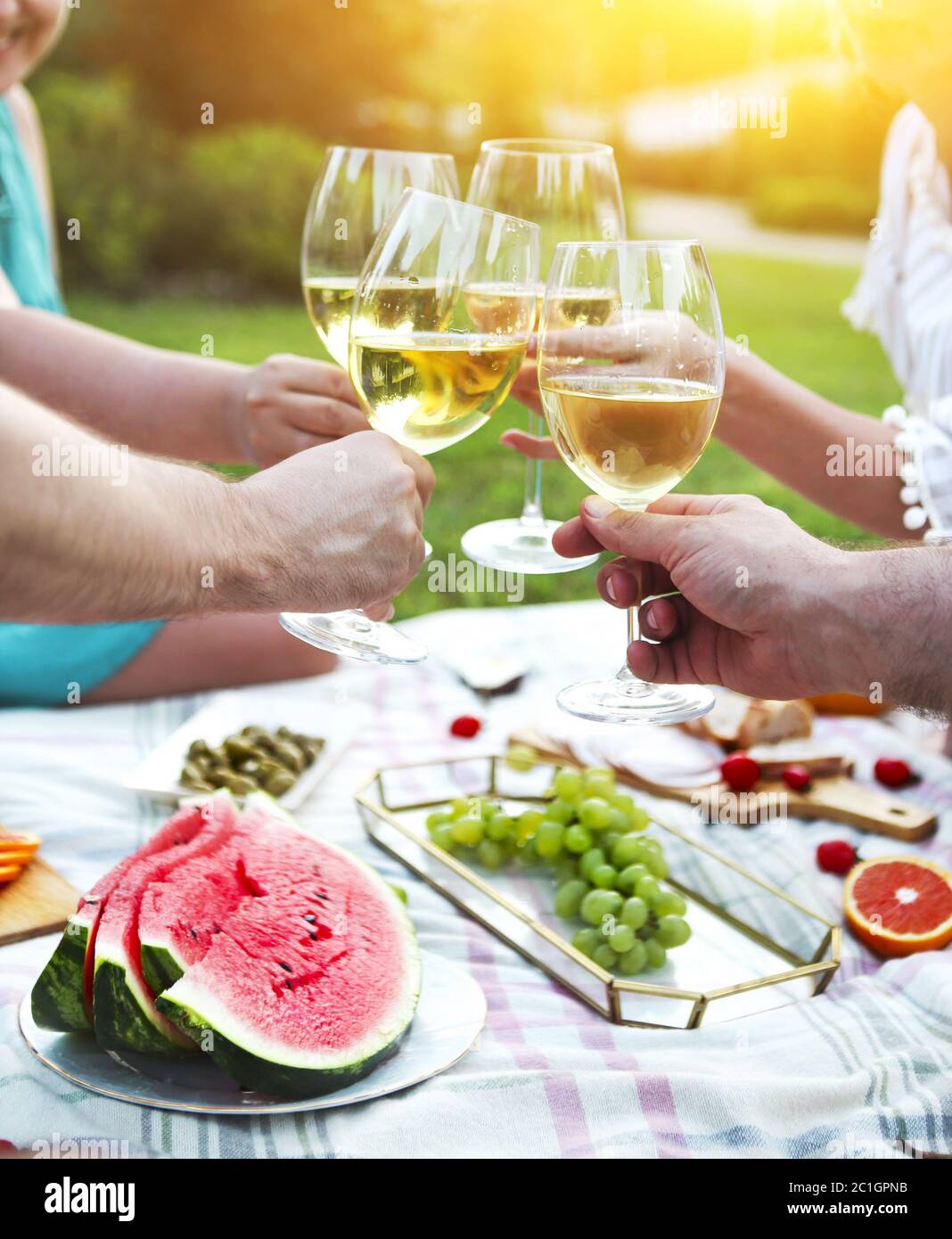 Summer picnic with white wine Stock Photo