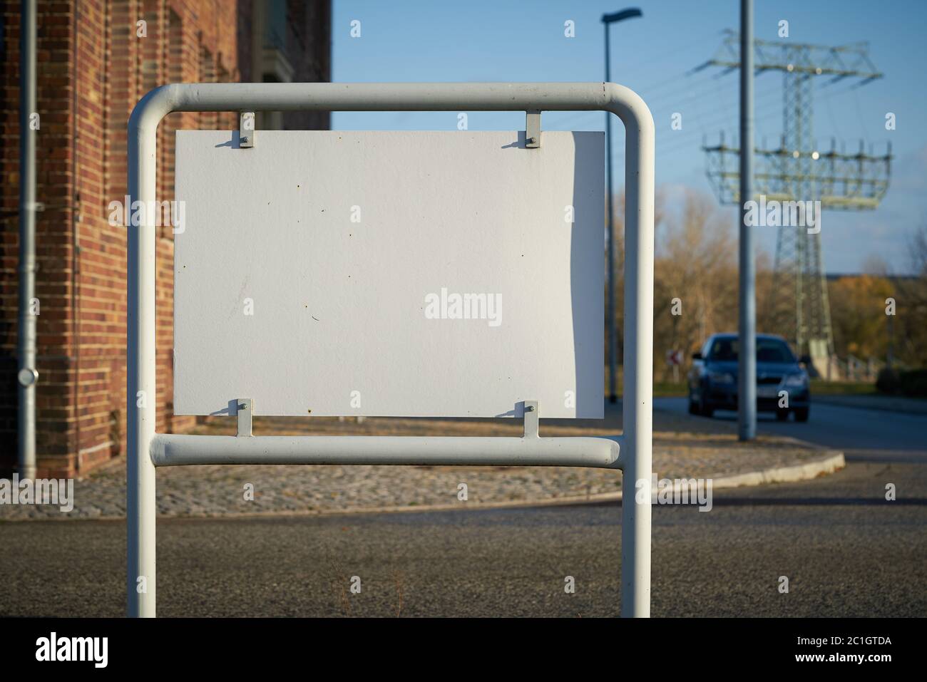 blank white sign with copy space on the roadside Stock Photo